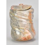 PASCAL GEOFFROY (born 1951); a stoneware caddy covered in shino glaze, impressed mark, height 15.