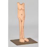 MO JUPP (1938-2018); 'Standing Female', a red clay figure mounted on bronze base, height 19cm. (D)