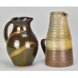 MARY RICH (1940-2022); a stoneware pitcher with pronounced ribbing, impressed M mark, height 24cm,