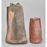 KATERINA EVANGELIDOU (born 1960); a wood fired stoneware bottle form with textured surface covered