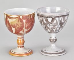 ALAN CAIGER-SMITH (1930-2020); a tin glazed earthenware goblet decorated in red and gold, painted