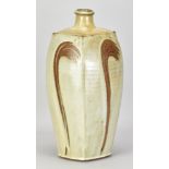PHIL ROGERS (1951-2020); a large square stoneware lugged bottle covered in nuka glaze with finger