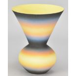 PETER LANE (born 1932); a 'Skies series' porcelain vessel brightly decorated with bands of yellow,