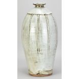 JIM MALONE (born 1946); a large stoneware bottle covered in nuka glaze with incised decoration,