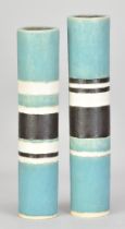 ABIGAIL SIMPSON (born 1964); a near pair of cylindrical stoneware vessels decorated with bands of