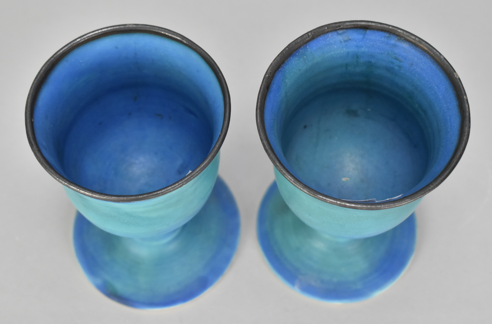 ABDO NAGI (1941-2001); a pair of stoneware goblets covered in copper barium glaze with bronze - Image 3 of 5