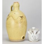 RUSSELL COLLINS (born 1942); a large stoneware flagon covered in oatmeal glaze with iron decoration,