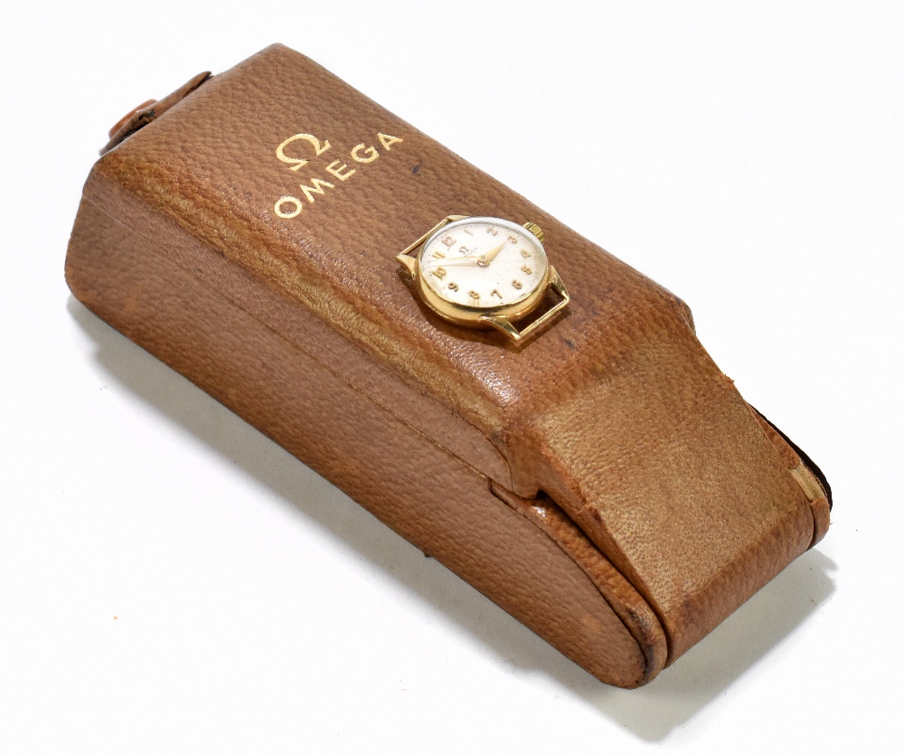 OMEGA; a lady's 9ct gold cased wristwatch, the silvered dial set with Arabic numerals, diameter