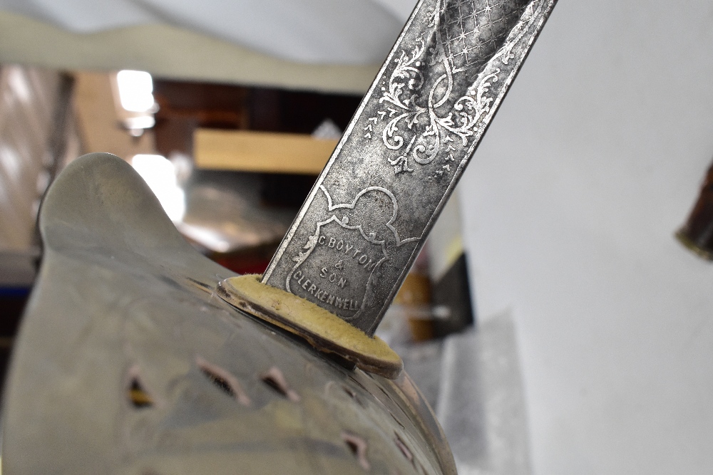 BOYTON & SONS CLARKENWELL; a George V Officer's sword, with 81cm acid etched blade, copper bound - Image 2 of 2