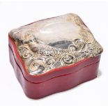 An Elizabeth II hallmarked silver mounted leather jewellery box with vacant cartouche, London