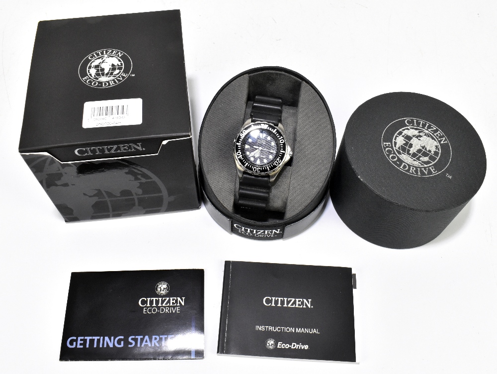 CITIZEN; a gentleman's Eco-Drive diver's 300m stainless steel wristwatch, with rubber bracelet,