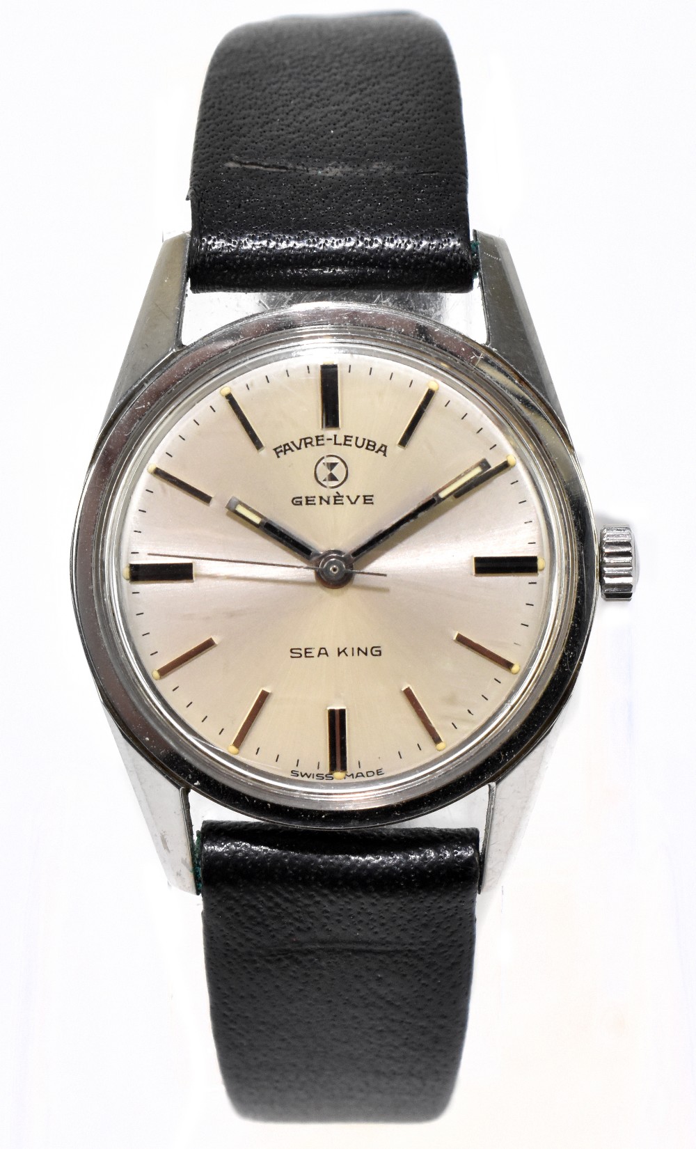 FAVRE-LEUBA; a gentleman's vintage stainless steel 'Sea King' wristwatch with baton markers to the