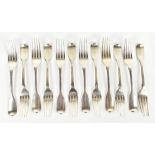 WILLIAM CHAWNER; a set of twelve William IV hallmarked silver Fiddle pattern dessert forks, London