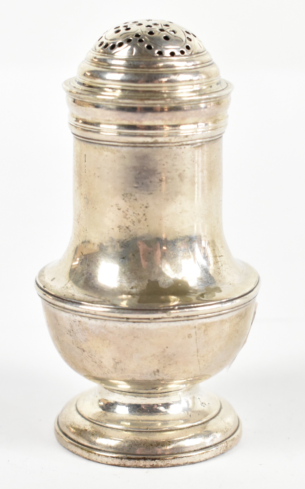 A George III hallmarked silver pepper pot of baluster form, London 1811, height 8.5cm, approx. 2.