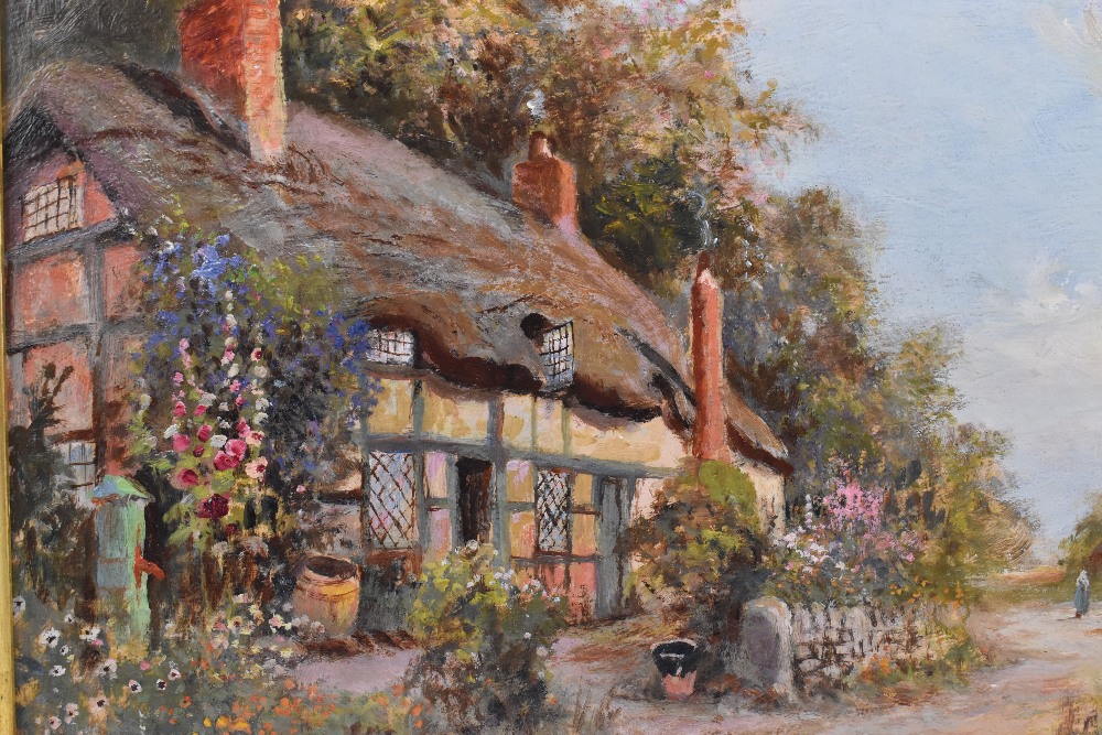 J HUGHES CLAYTON (1870-1930); oil on board, cottage in rural landscape, signed, 36 x 53.5cm, in gilt - Image 4 of 5