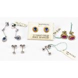 Five pairs of 9ct yellow gold and white gold gem set earrings and ear studs, total 6g. Additional