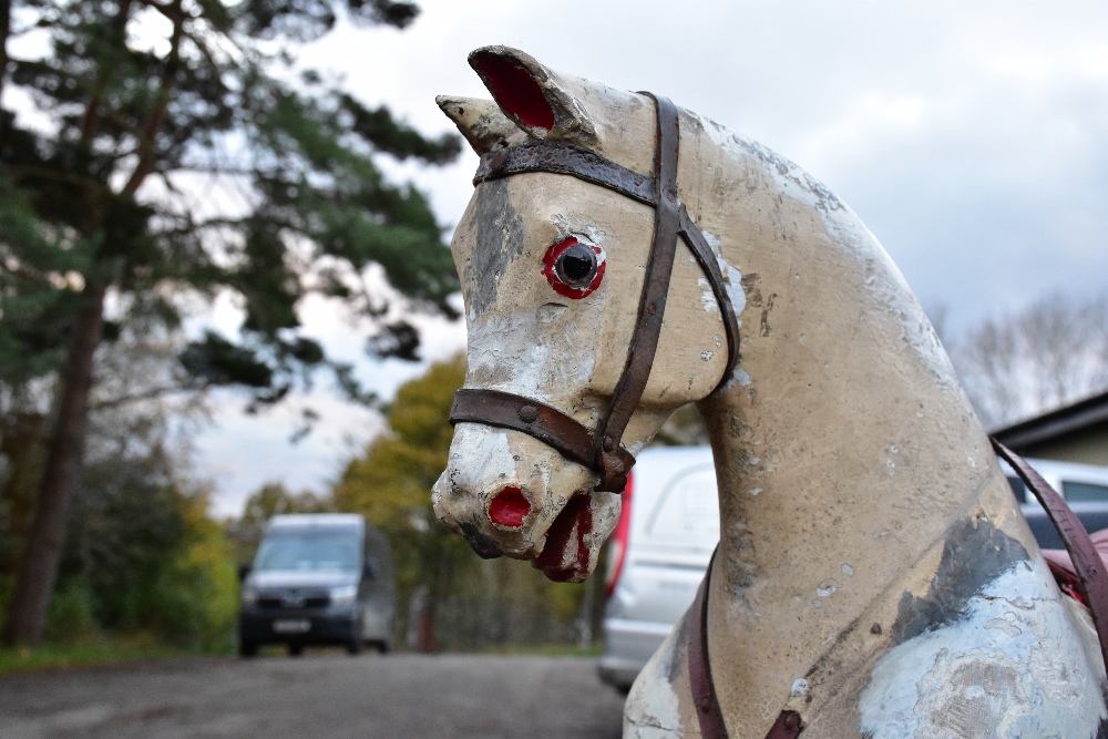 A painted rocking horse for restoration, length of stand approx 117cm. - Image 2 of 4