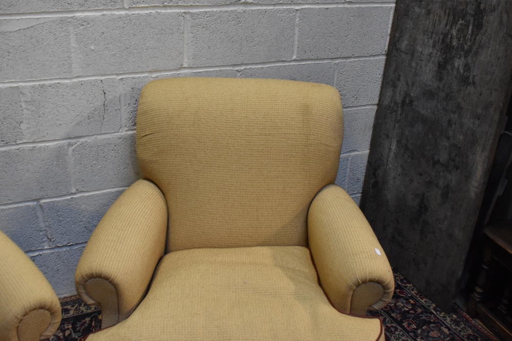 A pair of good quality reproduction armchairs on turned supports with brass castors. - Image 3 of 5