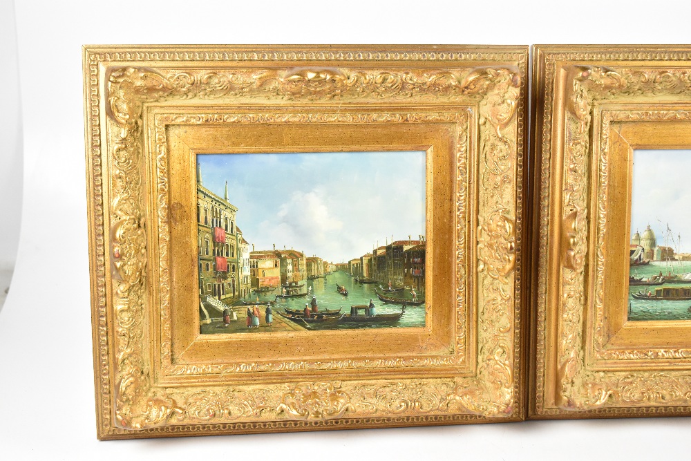 A pair of decorative gilt framed oils on board, Venetian scenes, 18.5 x 23cm. - Image 2 of 6