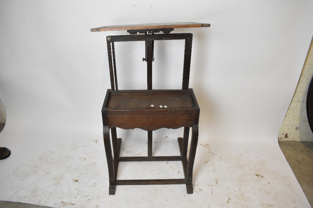 An unusual early 20th century artists easel/table, with adjustable rectangular panel above base - Image 2 of 4