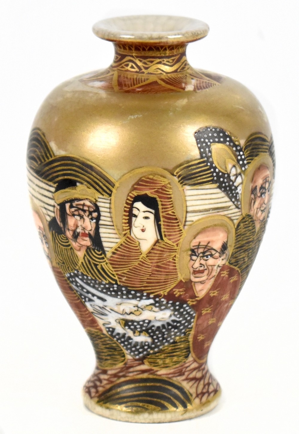 A Japanese Meiji period Satsuma vase decorated with figures, height 9cm.