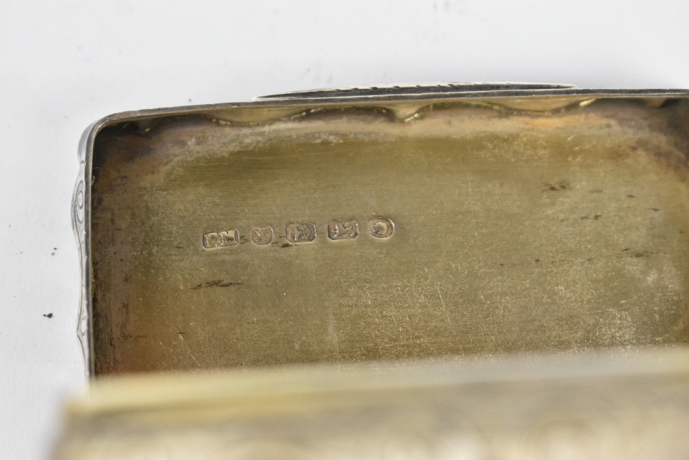 FREDERICK MASON; a Victorian hallmarked silver serpentine snuff box, with engraved detailing, - Image 2 of 3