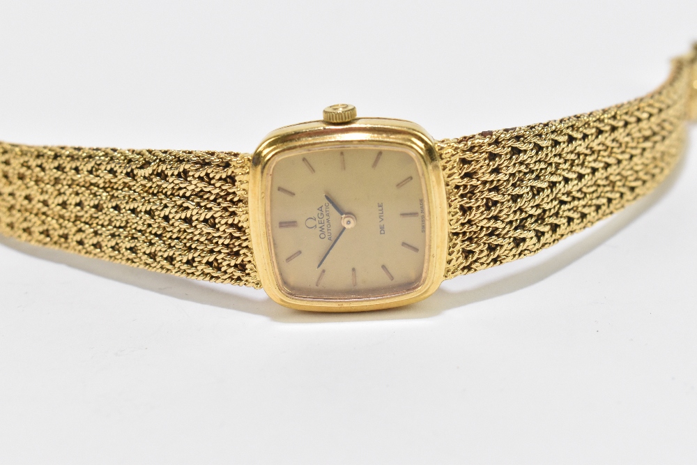 OMEGA; a lady's 18ct yellow gold De Ville wristwatch with integral textured bracelet and rounded - Image 2 of 4