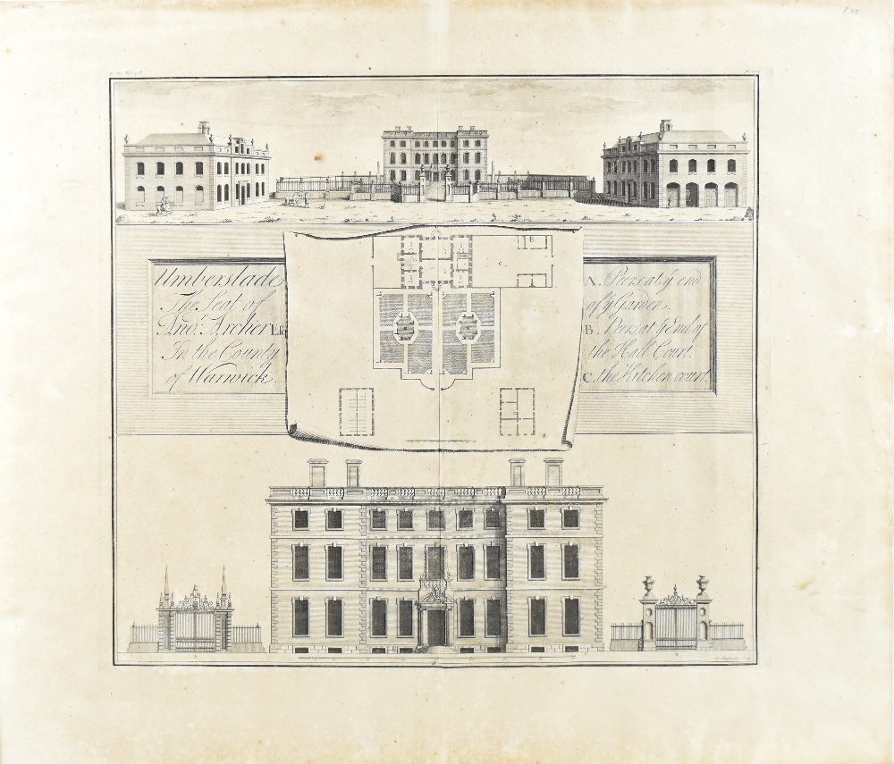 H HULSBERGH; an 18th century black and white engraving 'Umberslade the Seat of And. Archer Esq in - Image 2 of 5