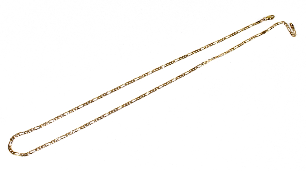 A 9ct yellow gold fetter and curb chain with lobster clasp, length 48cm, approx 5g.Additional