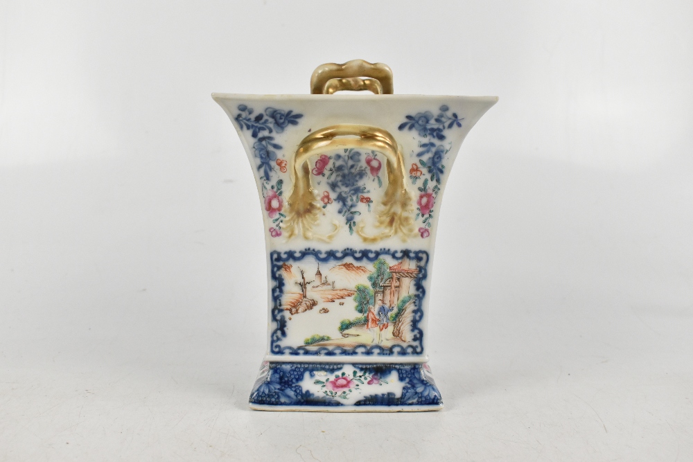 A late 18th century Chinese Export Famille Rose bough pot and cover of square trumpet form painted - Image 2 of 5