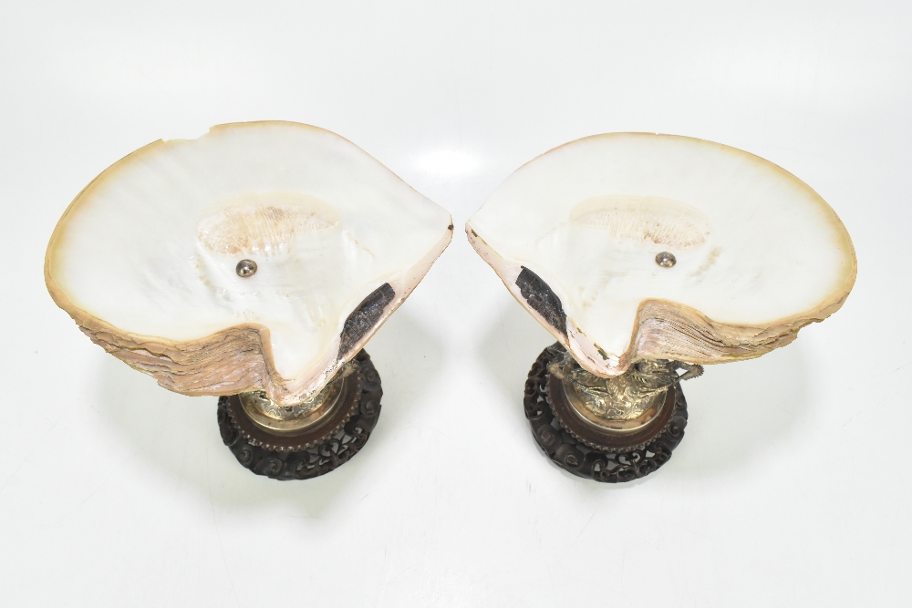 WANG HING; a good pair of late 19th century Chinese silver and mother of pearl tazzas with the shell - Image 4 of 8