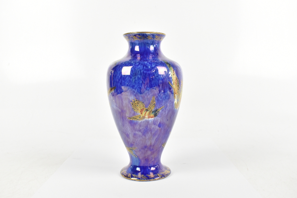 WEDGWOOD; a lustre vase, decorated with birds against a mottled blue ground, height 21.5cm. - Image 2 of 5