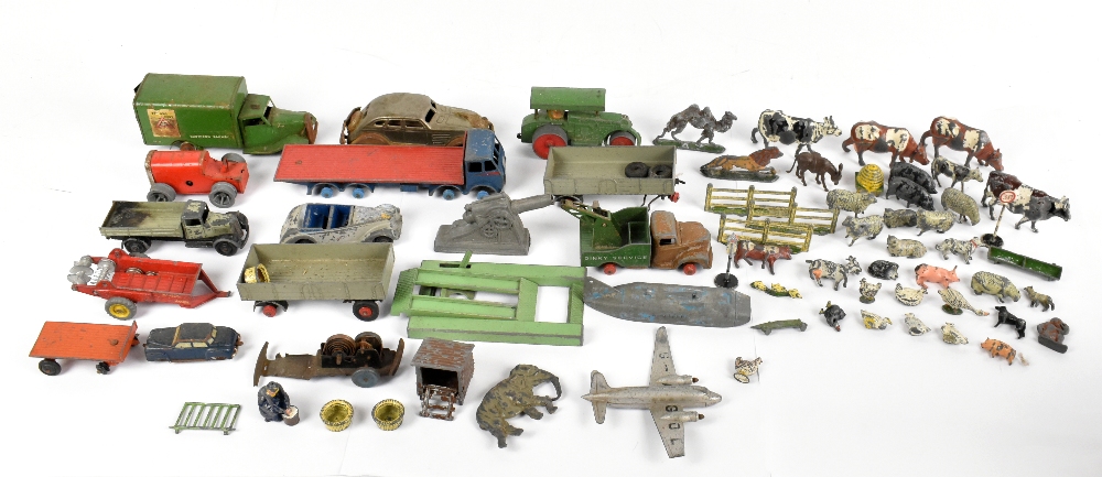 A selection of Britains and other die-cast farm animals and accessories, with a Dinky Commer, a