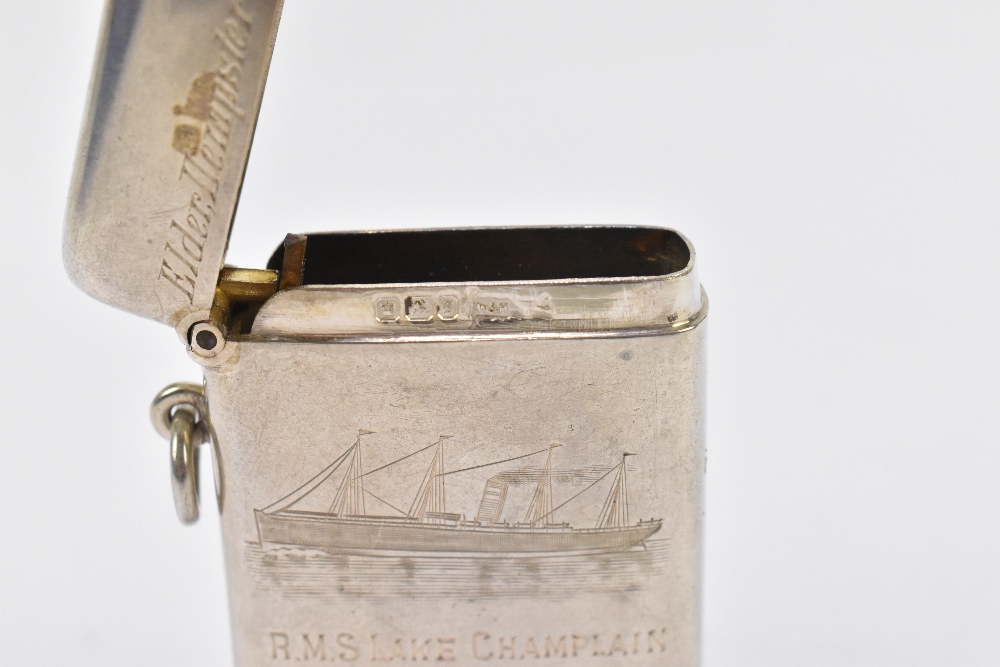 An unusual late Victorian hallmarked silver vesta case of rounded rectangular form, engraved with - Image 3 of 3