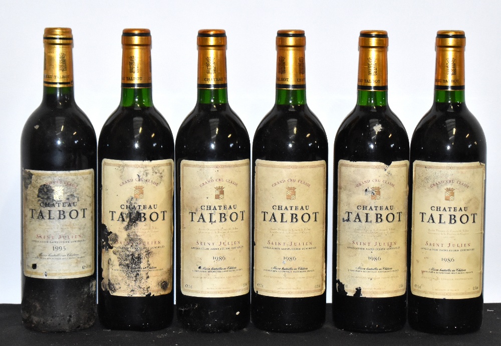 RED WINE; five bottles Château Talbot Saint-Julien 1986, 75cl, 12.5% and a single bottle Château