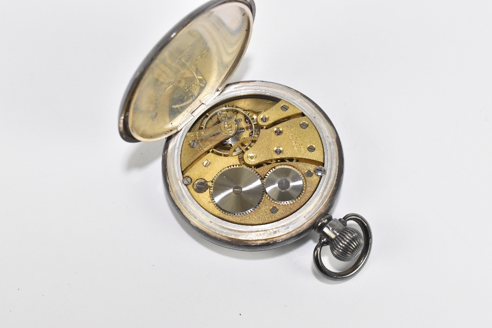 J.W. BENSON; a crown wind half hunter silver pocket watch with external blue enamelled Roman - Image 5 of 6