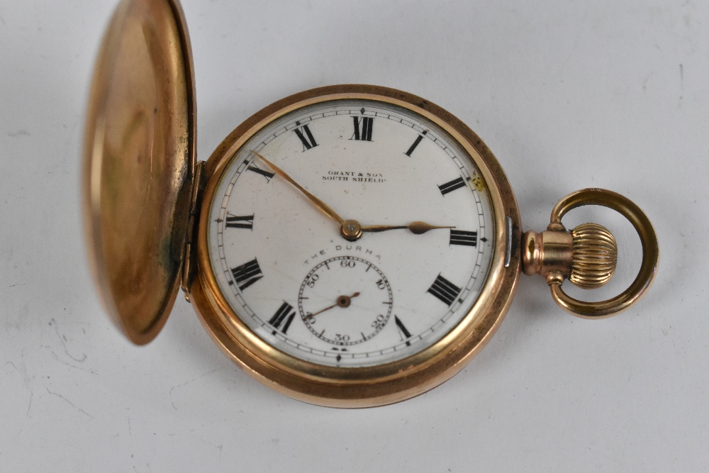 GRANT & SON, SOUTHSHIELDS; a gold plated crown wind full hunter pocket watch, with presentation - Image 3 of 5