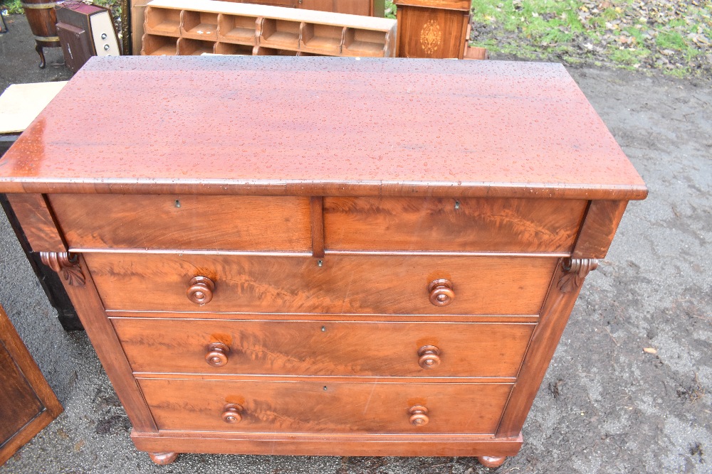 A 19th century mahogany chest, with two short and three long drawers, on turned feet, height 108cm - Image 4 of 5