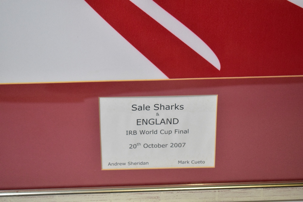 SALE SHARKS & ENGLAND; a 2007 England Rugby shirt signed by Andrew Sheridan and Mark Cueto, framed - Image 3 of 3