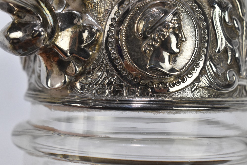 W & G SISSONS; a Victorian hallmarked silver mounted claret jug, the clear glass body with etched - Image 5 of 5