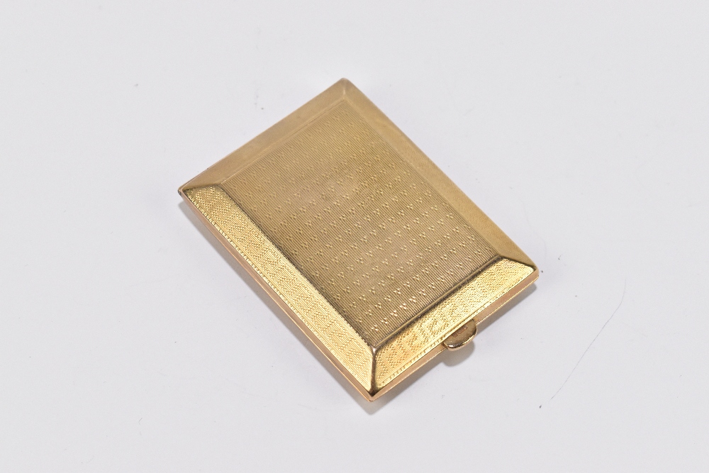A 9ct yellow gold matchbook case with Greek key engine turned decoration and vacant rectangular - Image 2 of 5