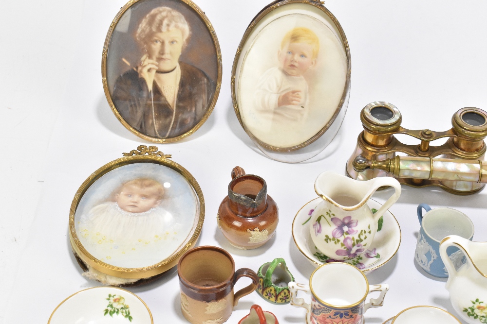 G. COLLIER; watercolour miniature, portrait of an infant, framed, 10.5cm x 8cm, with a pair of opera - Image 5 of 5