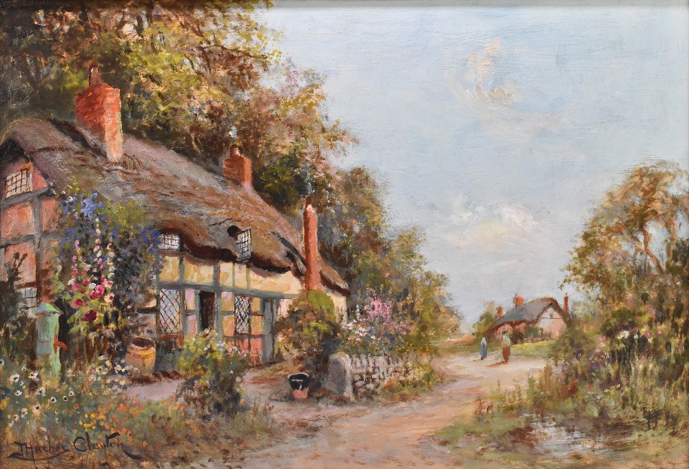 J HUGHES CLAYTON (1870-1930); oil on board, cottage in rural landscape, signed, 36 x 53.5cm, in gilt - Image 2 of 5