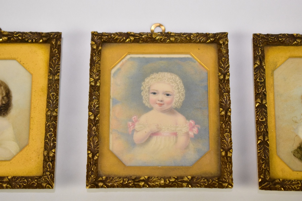 ENGLISH SCHOOL - LATE 19TH CENTURY; set of three watercolour miniatures on ivory, portraits of young - Image 3 of 8