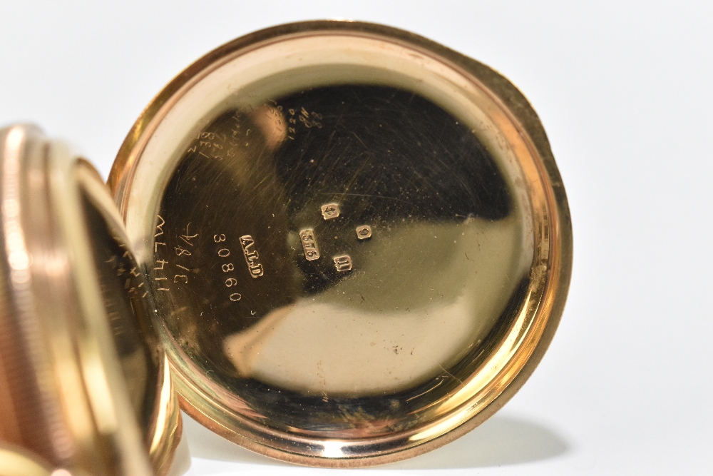 ELGIN WATCH CO; a 9ct yellow gold crown wind open face pocket watch, the enamel dial set with jewels - Image 3 of 4