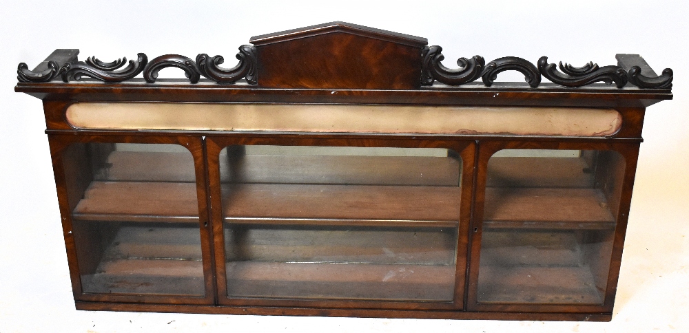 A set of Victorian mahogany wall mounted display shelves, probably originally from a shop, width