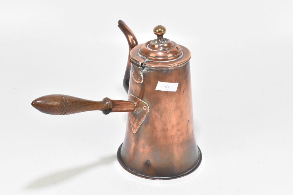 A 19th century copper tavern coffee pot, with wooden handle, height 27cm. - Image 2 of 6