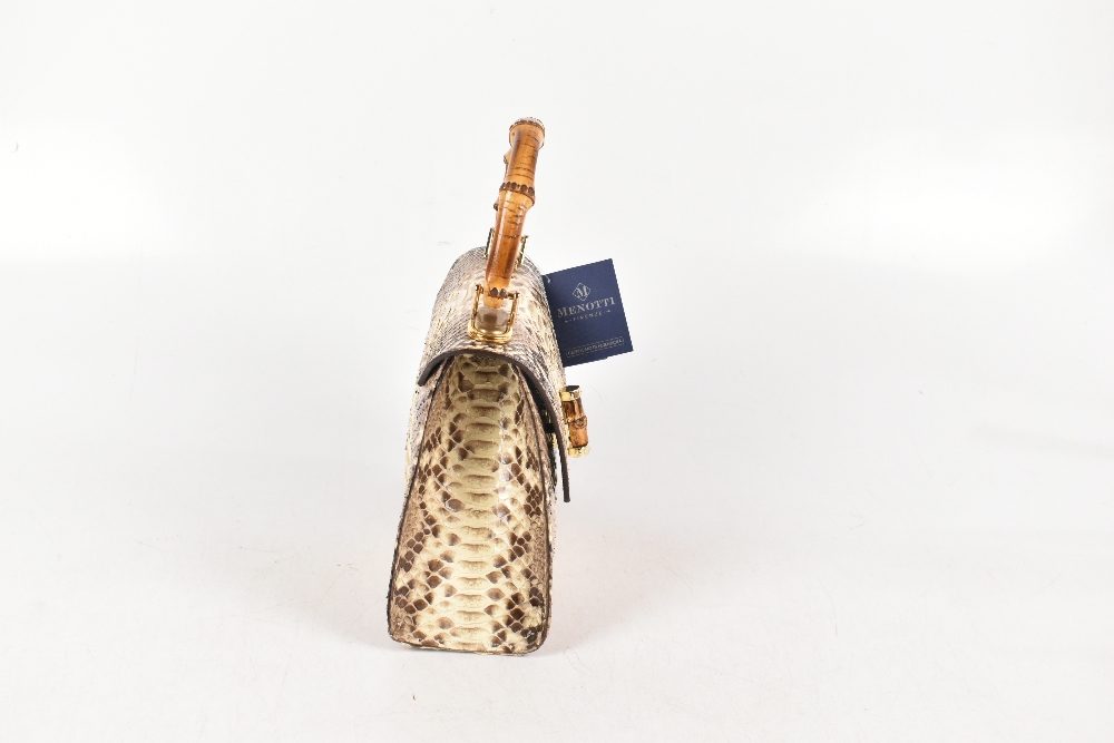 VERO PITONE; a genuine python skin structure leather handbag with a front bamboo and gold tone - Image 4 of 5