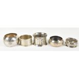 Five assorted silver napkin rings, Victorian and later, weight 2.5ozt/84g (5)Additional