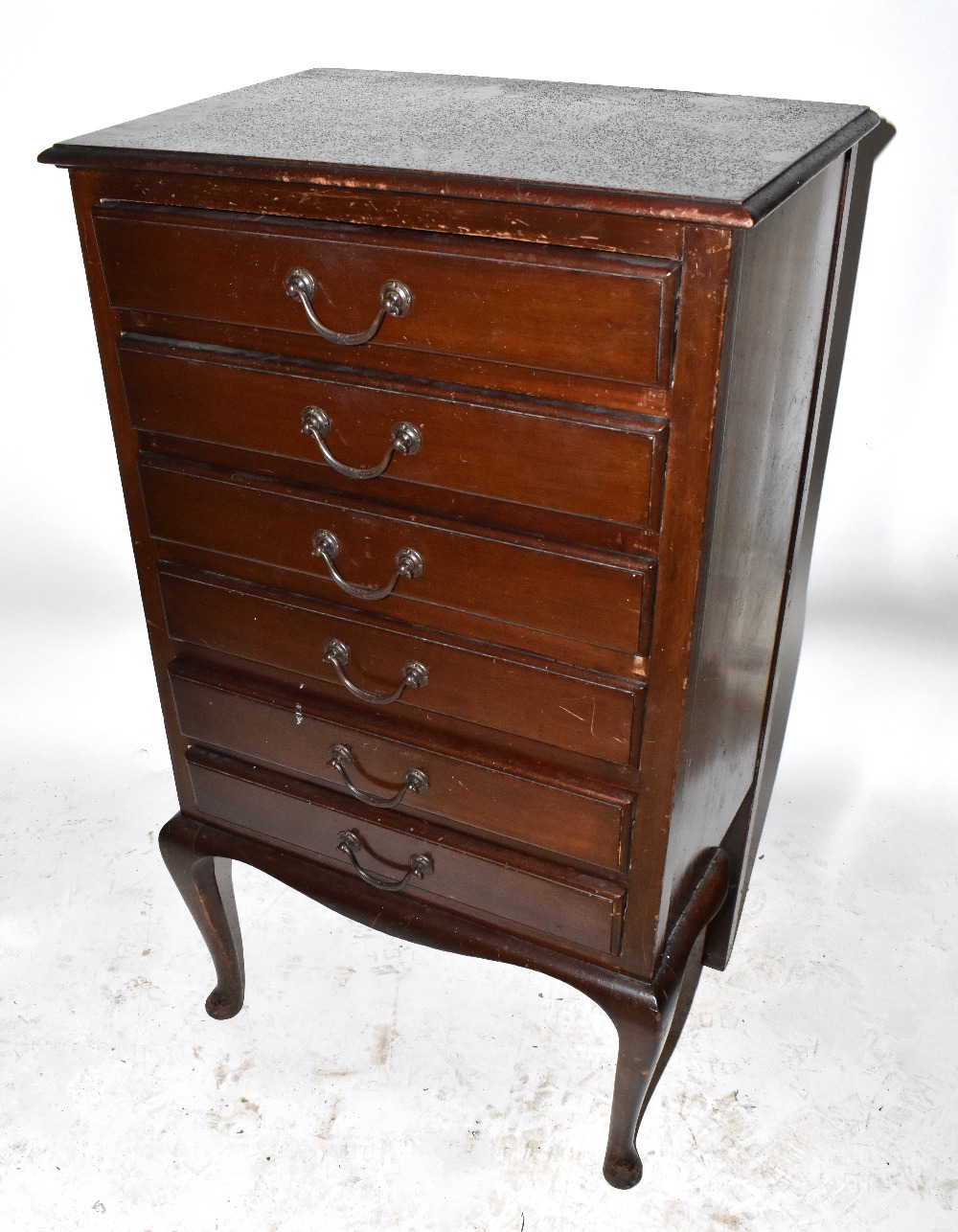 An Edwardian mahogany six drawer music cabinet, width 53cm.